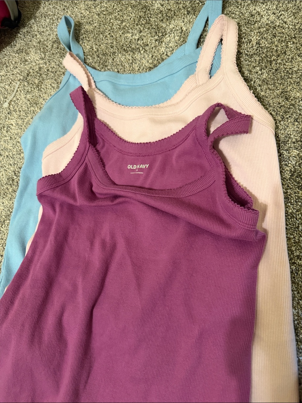 Old Navy Ribbed Tank Tops - Purple, Light Pink, Light Blue - Trio